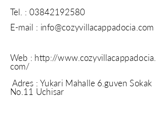 Cozy Villa Cappadocia iletiim bilgileri